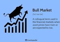 Bull market showing rising stock prices, bullish investor sentiment, and upward stock market trends